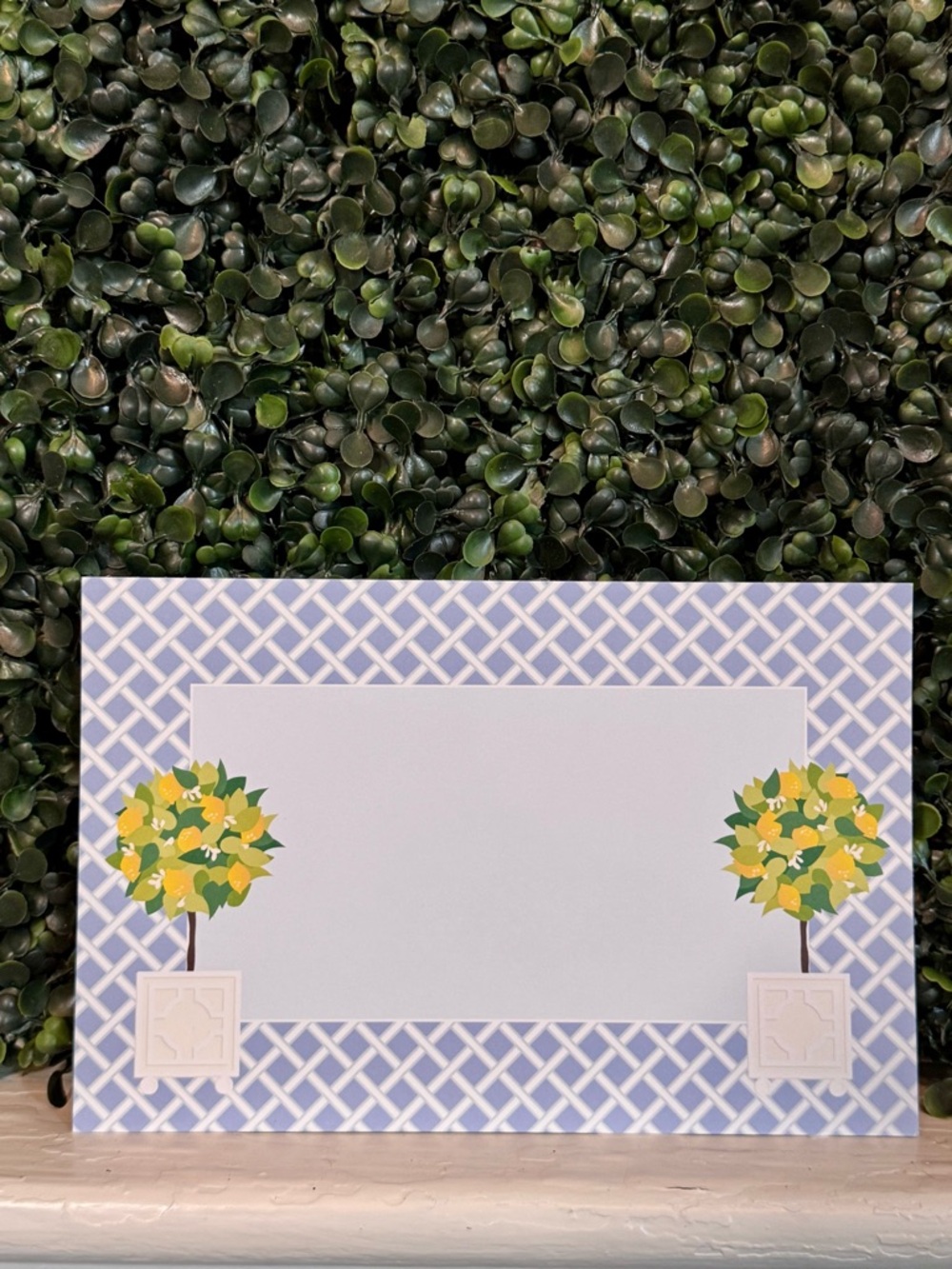 Blue Lattice Note Card/Printable Invitation with Lemon Topiary Design - Picture 4 of 4